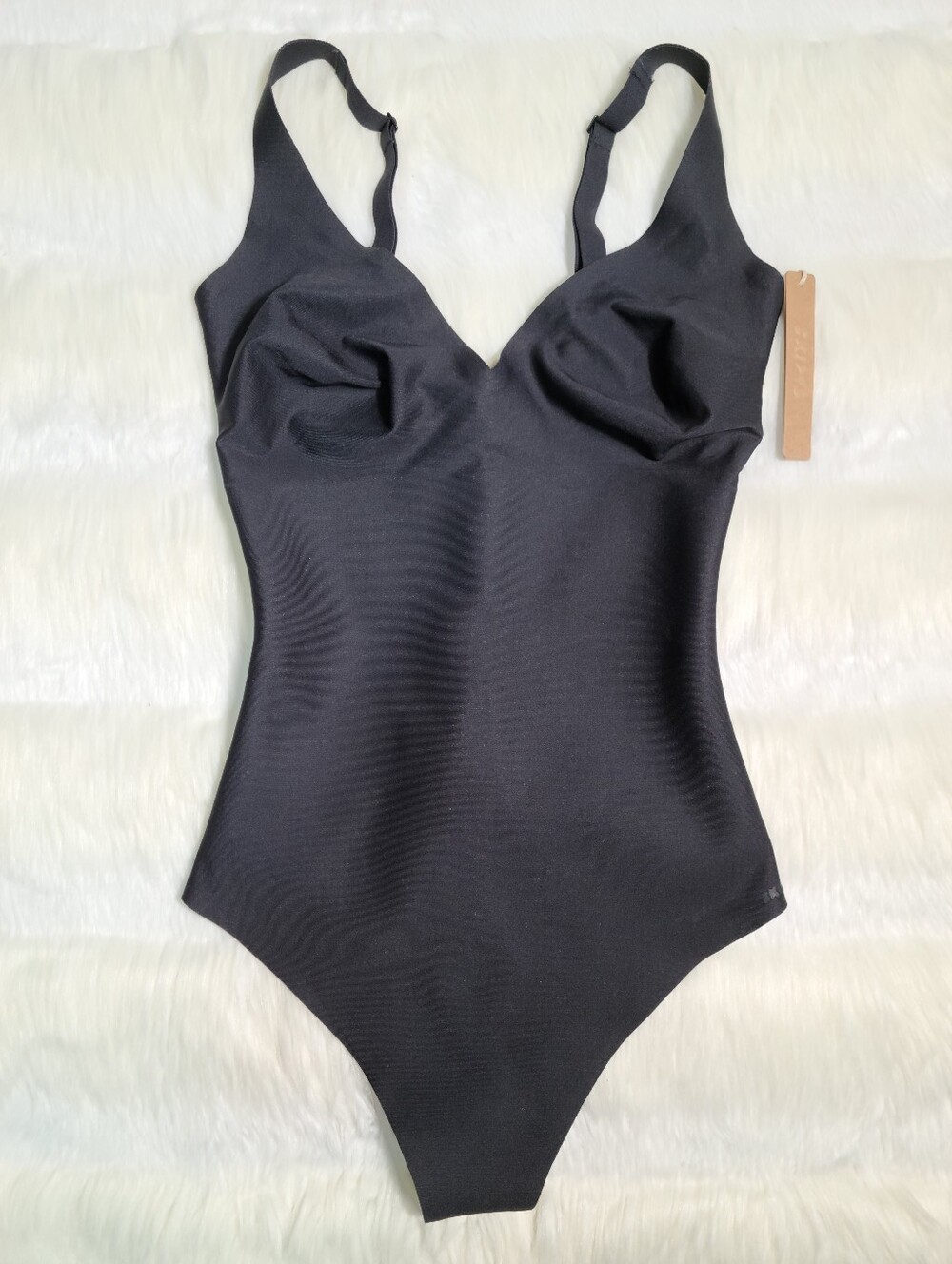 SKIMS Body Core Sculpt Plunge Thong Bodysuit Black Onyx Women Large NEW